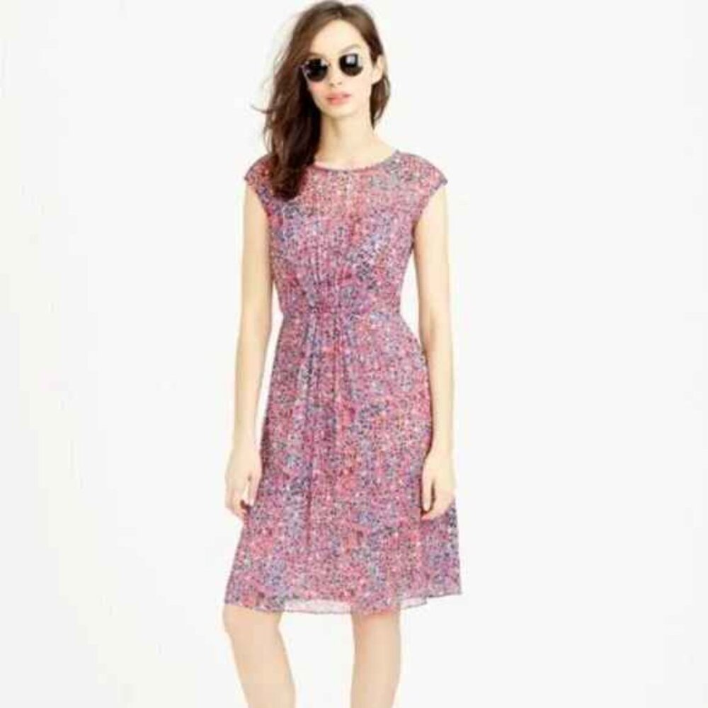 J. Crew Sleeveless Silk Dress Pink and Blue Watercolor size 4